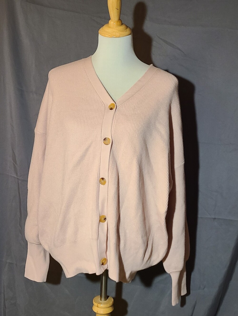 Everyday Open Front Ribbed Cardigan - Pale Pink - Picture 4 of 6